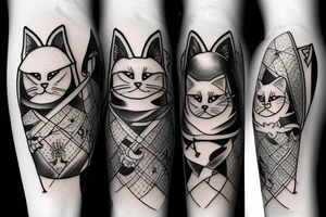 black cat and silver bunny as knights with swords covering each other tattoo idea