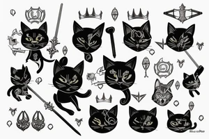 black cat and silver bunny as knights with swords covering each other tattoo idea