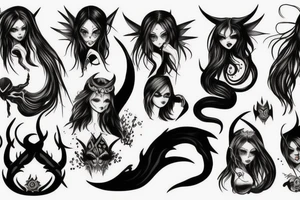 Demon girl and dark symbolism arm sleeve tattoo idea