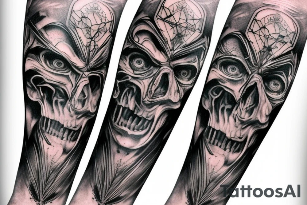 Demonic symbolism and mythological arm sleeve tattoo idea