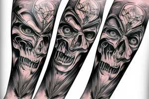 Demonic symbolism and mythological arm sleeve tattoo idea