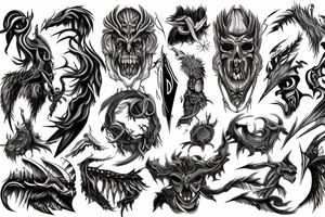 Demonic symbolism and mythological arm sleeve tattoo idea