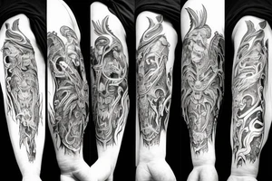 Demonic symbolism and mythological arm sleeve tattoo idea