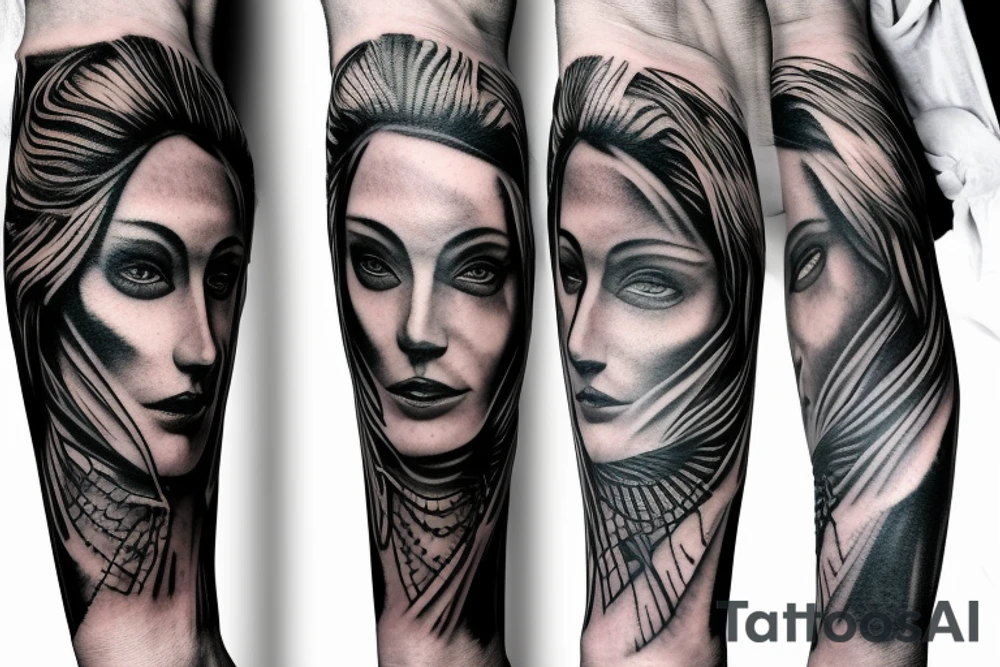 Demonic symbolism and mythological arm sleeve tattoo idea