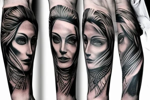 Demonic symbolism and mythological arm sleeve tattoo idea