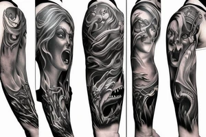 Dark symbolism and mythology demon full arm sleeve tattoo idea