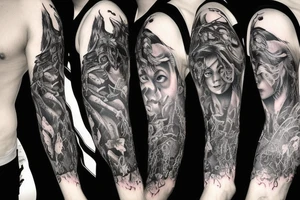 Dark symbolism and mythology demon full arm sleeve tattoo idea