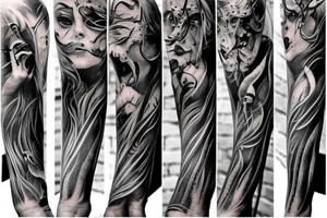 Dark symbolism and mythology demon full arm sleeve tattoo idea