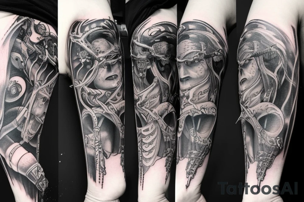 Dark symbolism and mythology demon full arm sleeve tattoo idea