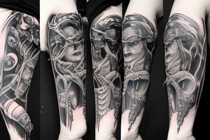 Dark symbolism and mythology demon full arm sleeve tattoo idea