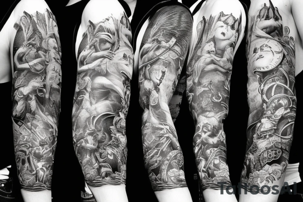 mythology creature full arm sleeve tattoo idea
