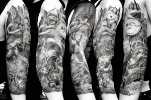 mythology creature full arm sleeve tattoo idea