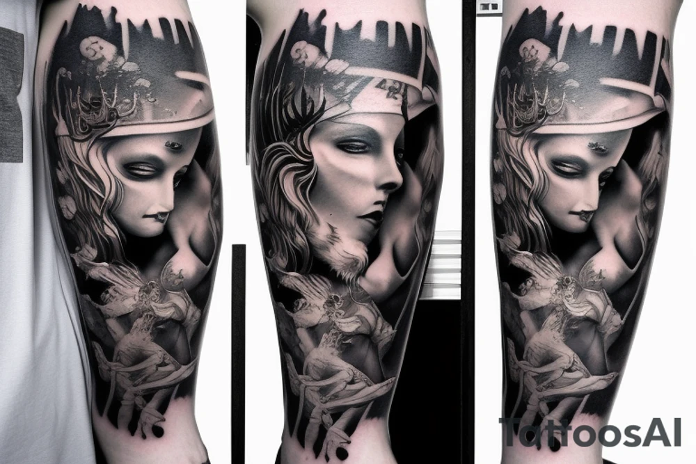 mythology creature full arm sleeve tattoo idea