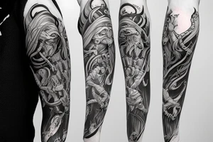 mythology creature full arm sleeve tattoo idea