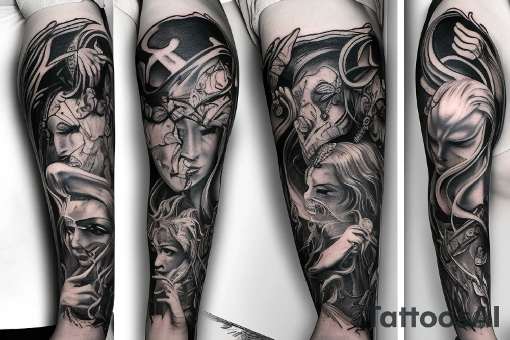 mythology creature full arm sleeve tattoo idea