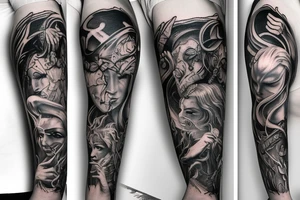 mythology creature full arm sleeve tattoo idea