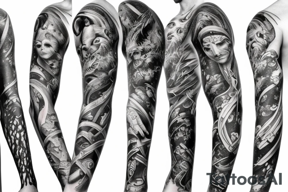 mythology creature full arm sleeve tattoo idea