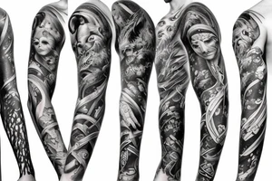 mythology creature full arm sleeve tattoo idea