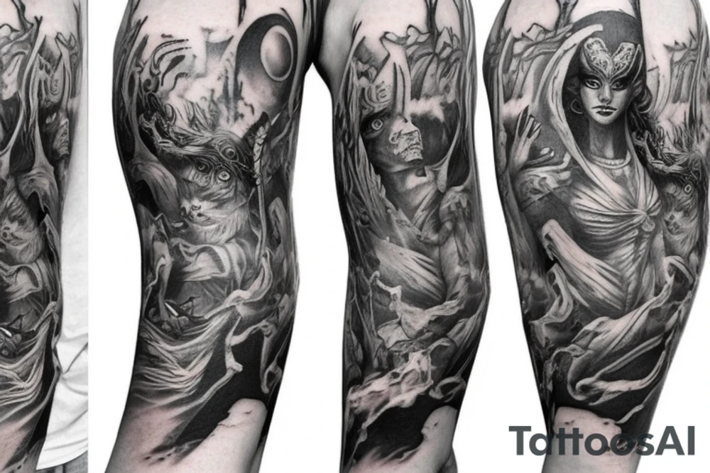 mythology creature full arm sleeve tattoo idea