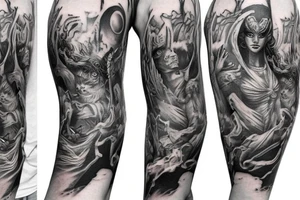 mythology creature full arm sleeve tattoo idea