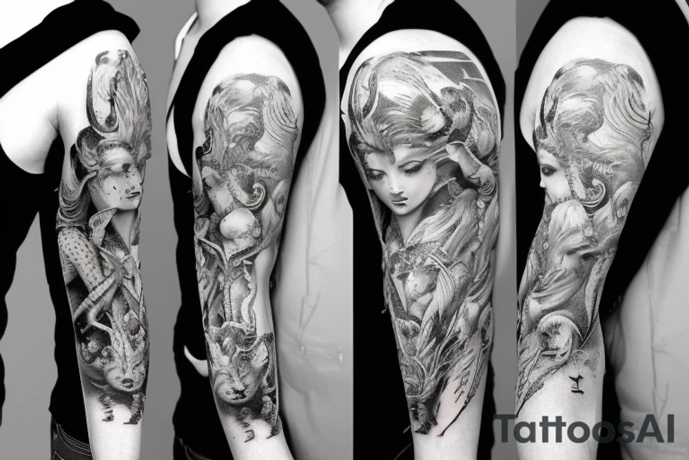 mythology creature full arm sleeve tattoo idea