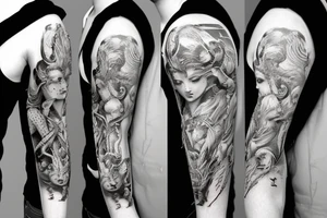mythology creature full arm sleeve tattoo idea