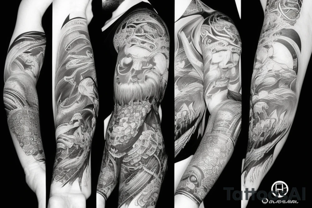 mythology creature full arm sleeve tattoo idea