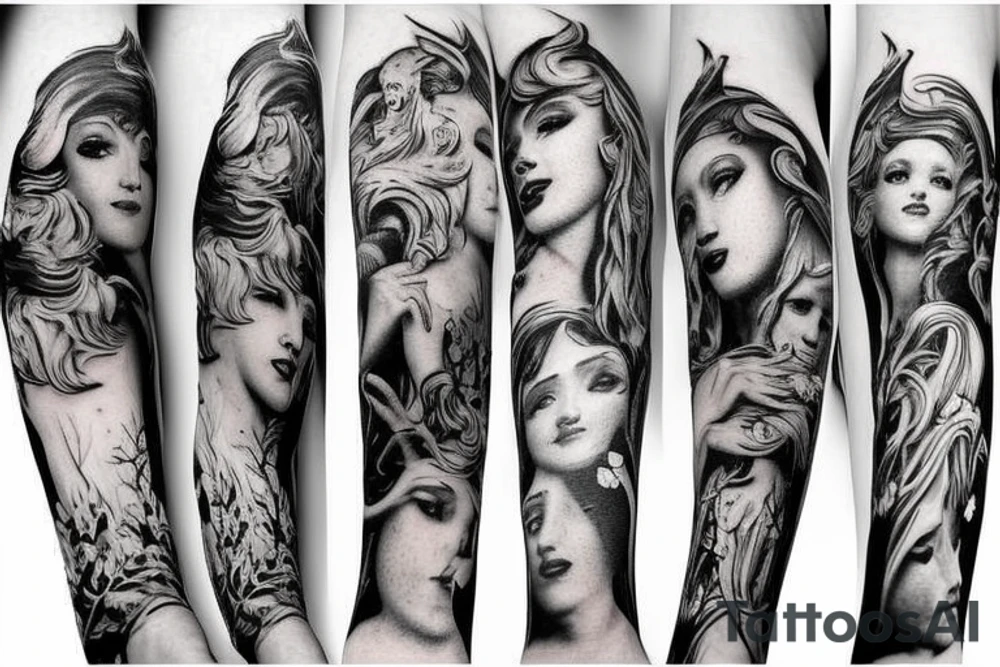 Mythology creatures full arm sleeve tattoo idea