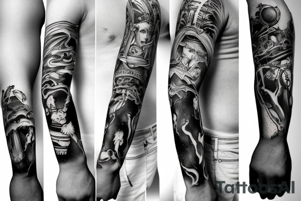 Mythology creatures full arm sleeve tattoo idea