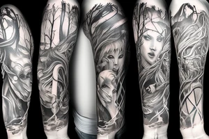 Mythology creatures full arm sleeve tattoo idea