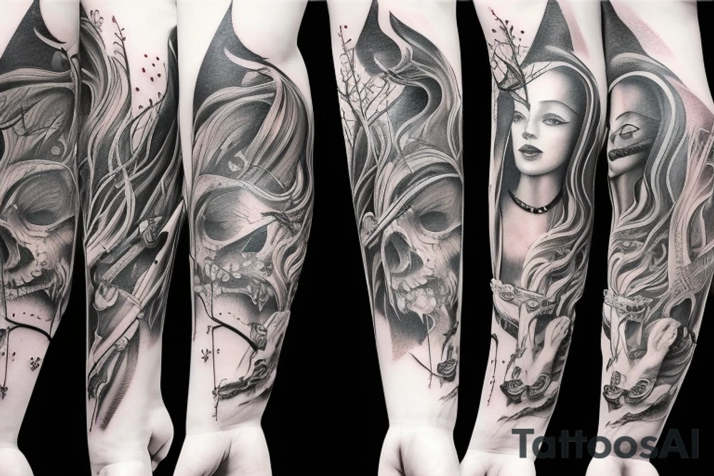 Mythology creatures full arm sleeve tattoo idea