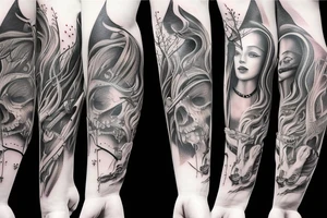 Mythology creatures full arm sleeve tattoo idea