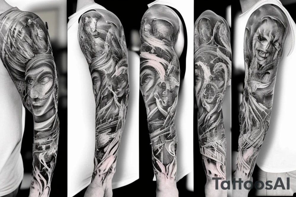Mythology creatures full arm sleeve tattoo idea