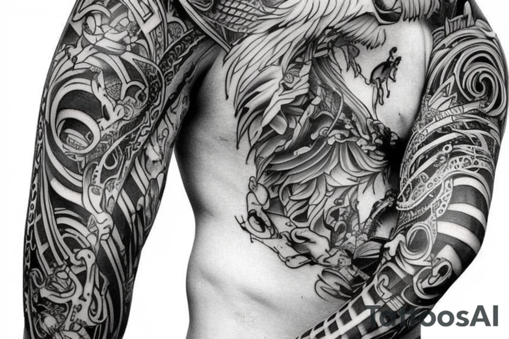 Mythology creatures full arm sleeve tattoo idea