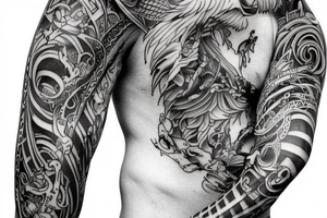 Mythology creatures full arm sleeve tattoo idea
