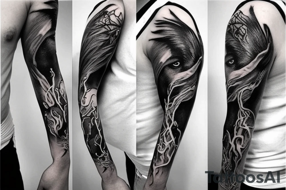 Mythology creatures full arm sleeve tattoo idea