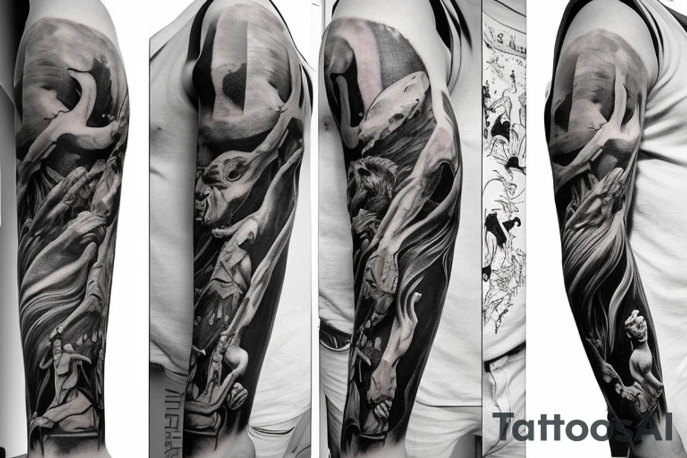 Mythology creatures full arm sleeve tattoo idea