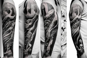 Mythology creatures full arm sleeve tattoo idea