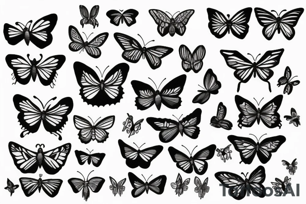 Group of butterflies and moths tattoo idea