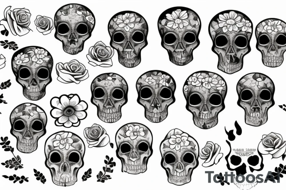 Skull flowers tattoo idea