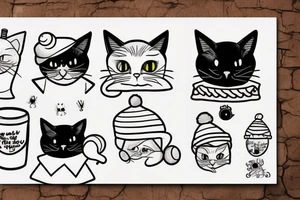 Black cat with a funny hat and a sweater tattoo idea