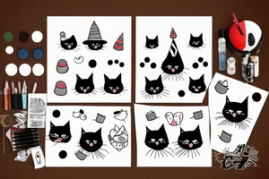Black cat with a funny hat and a sweater tattoo idea