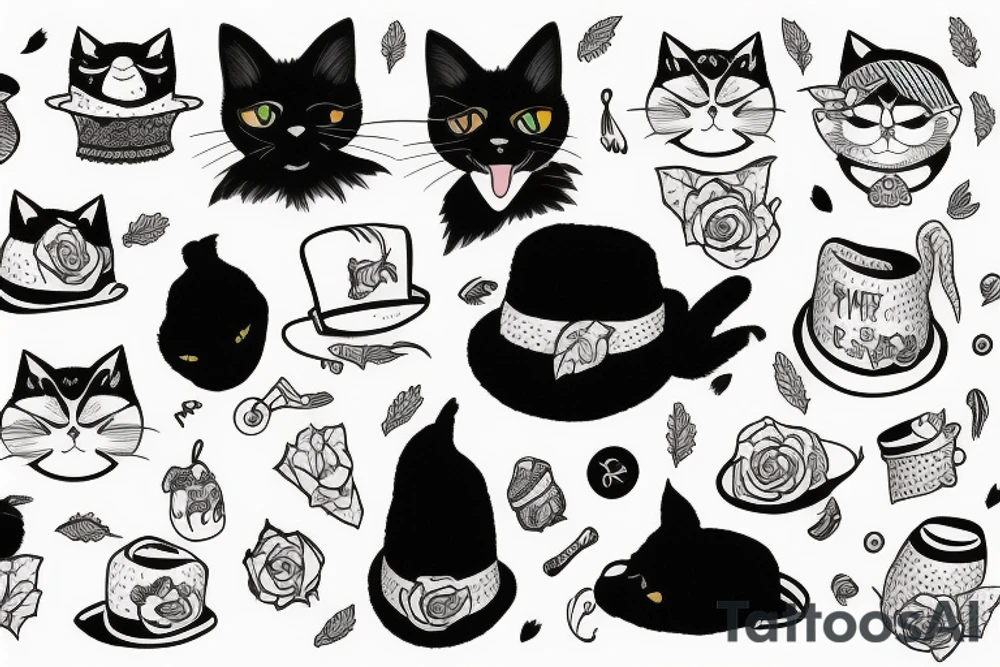 Black cat with a funny hat and a sweater tattoo idea
