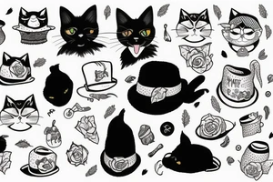 Black cat with a funny hat and a sweater tattoo idea