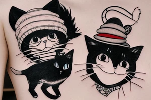 Black cat with a funny hat and a sweater tattoo idea