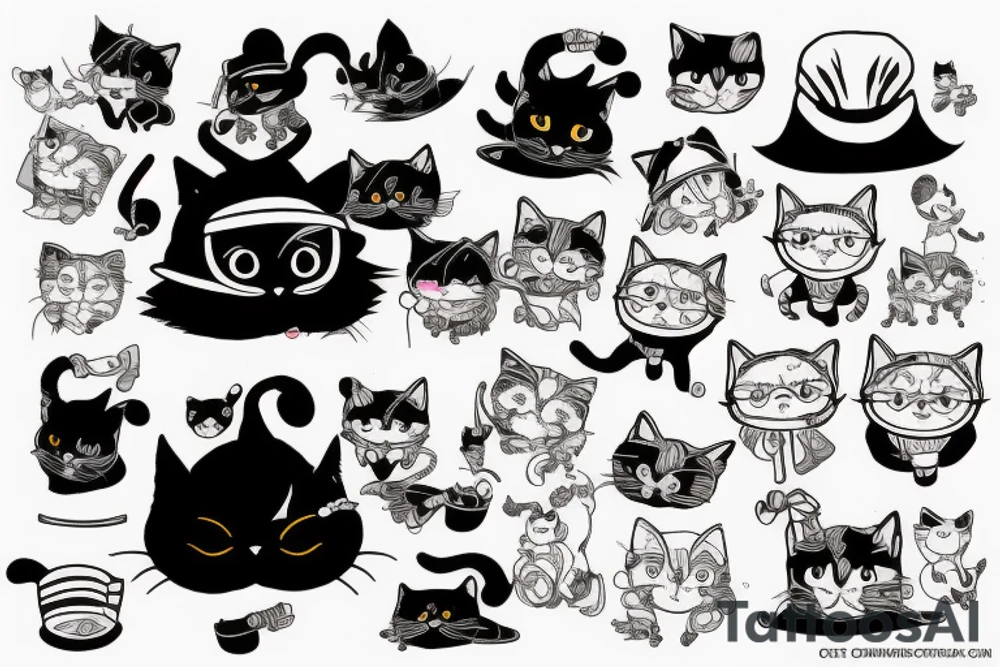 Black cat with a funny hat and a sweater tattoo idea