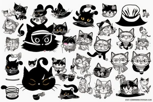 Black cat with a funny hat and a sweater tattoo idea