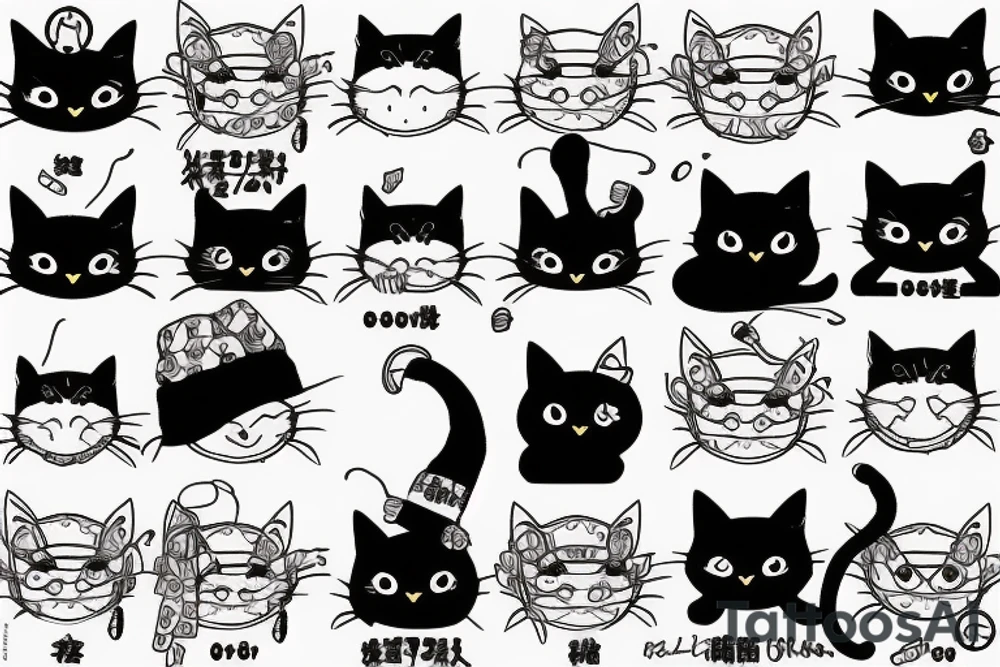 Black cat with a funny hat and a sweater tattoo idea