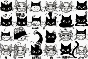Black cat with a funny hat and a sweater tattoo idea