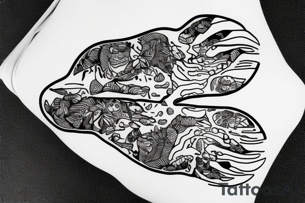 Bear paw outline with an ocean sunrise inside of it tattoo idea
